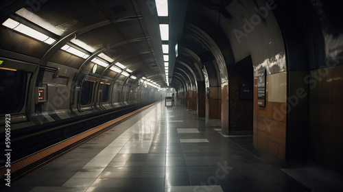 Underground train station with a view of the tunnel entrance.