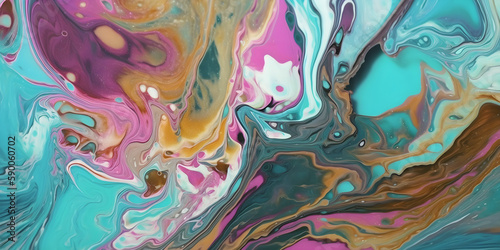 Fluid Art. Abstract colorful background, wallpaper, texture. Mixing paints. Modern art. Generative AI