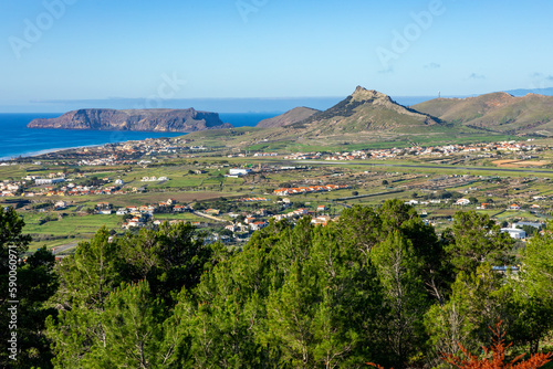 Porto Santo Landscape view from Viewpoint of Pico Castelo. Popular tourist destination in Portugal Island in the Atlantic Ocean. Vila Baleira in Porto Santo, Madeira, Portugal. photo