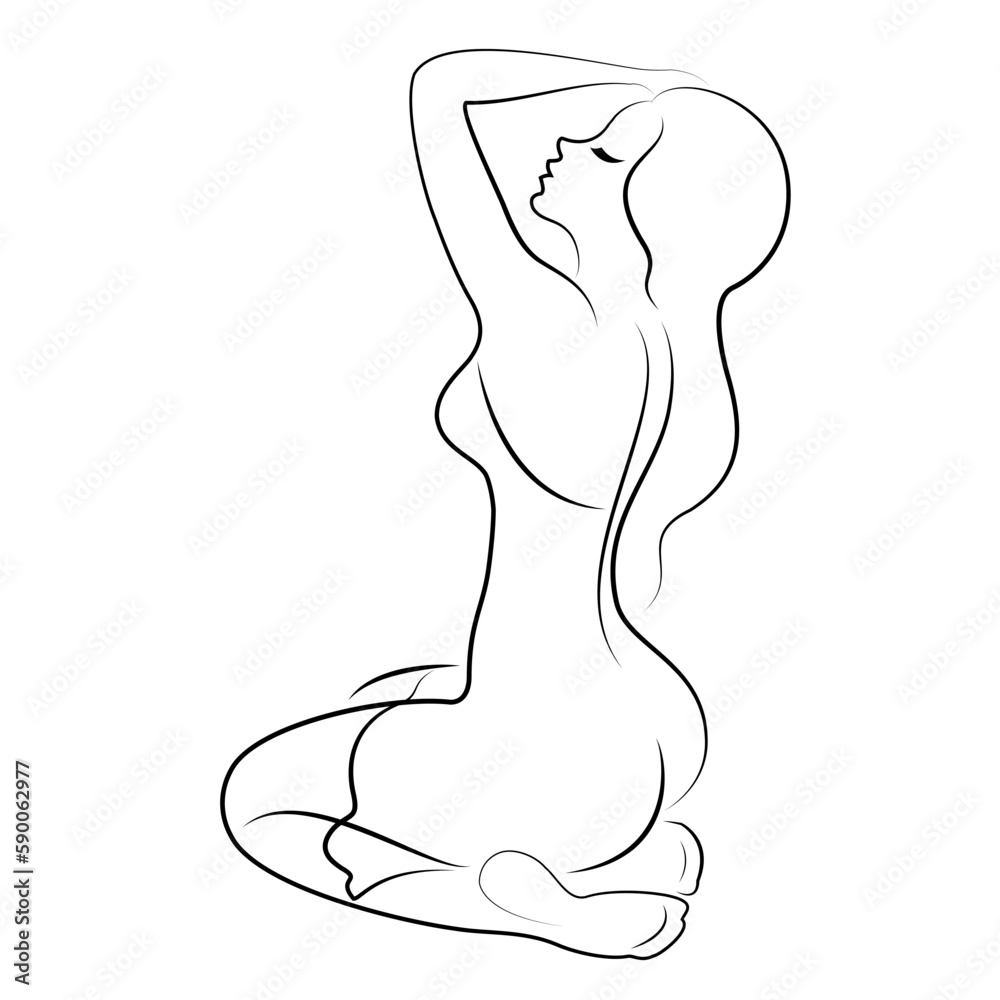 Woman silhouette in modern continuous line style. The girl is slim and beautiful. Lady suitable for aesthetic decor, posters, stickers, logo. Vector illustration Woman silhouette in modern continuous line style. The girl is slim and beautiful. Lady suitable for aesthetic decor, posters, stickers, logo. Vector illustration
