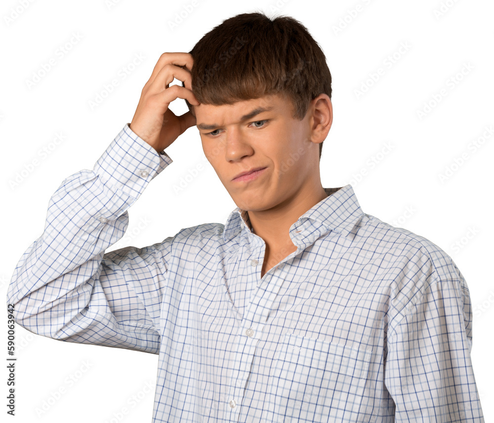 Thoughtful young man isolated on white background Thoughtful young man isolated on white background