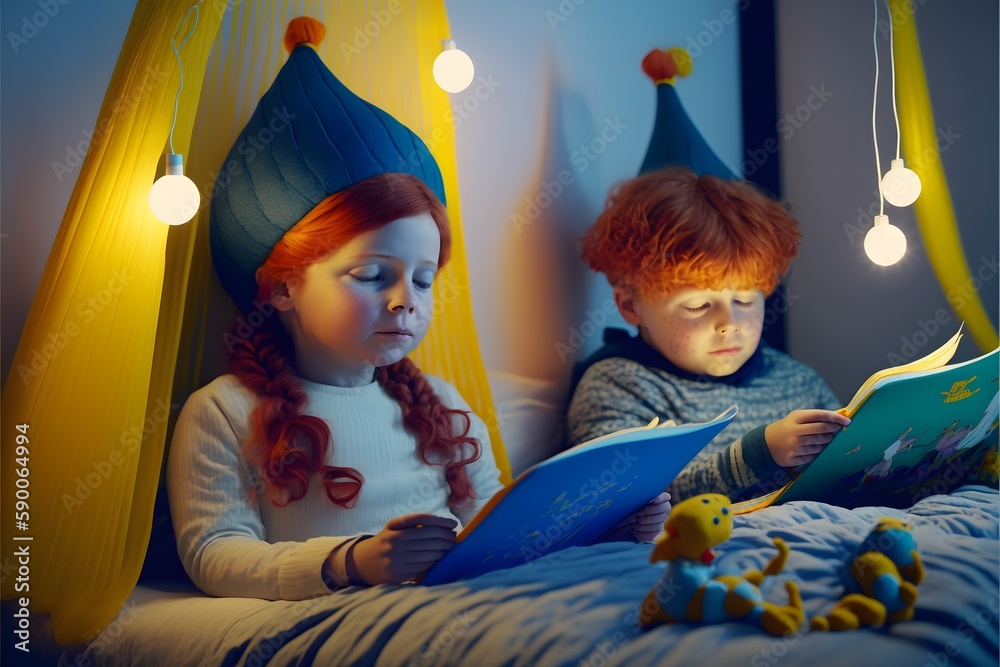 pop colour photoshoot ikea two children brother and sister red hair