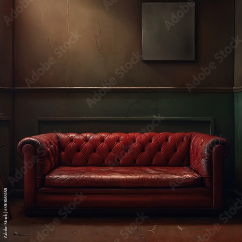Luxurious Red Leather Couch Used by a Psychiatrist - AI-Generated Cinematic Image for Your Virtual Staging Needs