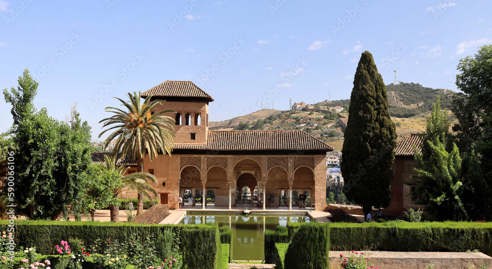 Royal gardens in Alhambra palace in Granada Spain