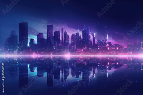 Modern City Skyline in Blue and Purple Hues