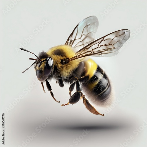 Beautiful Bee Flying on Transparent Background, Generative Ai