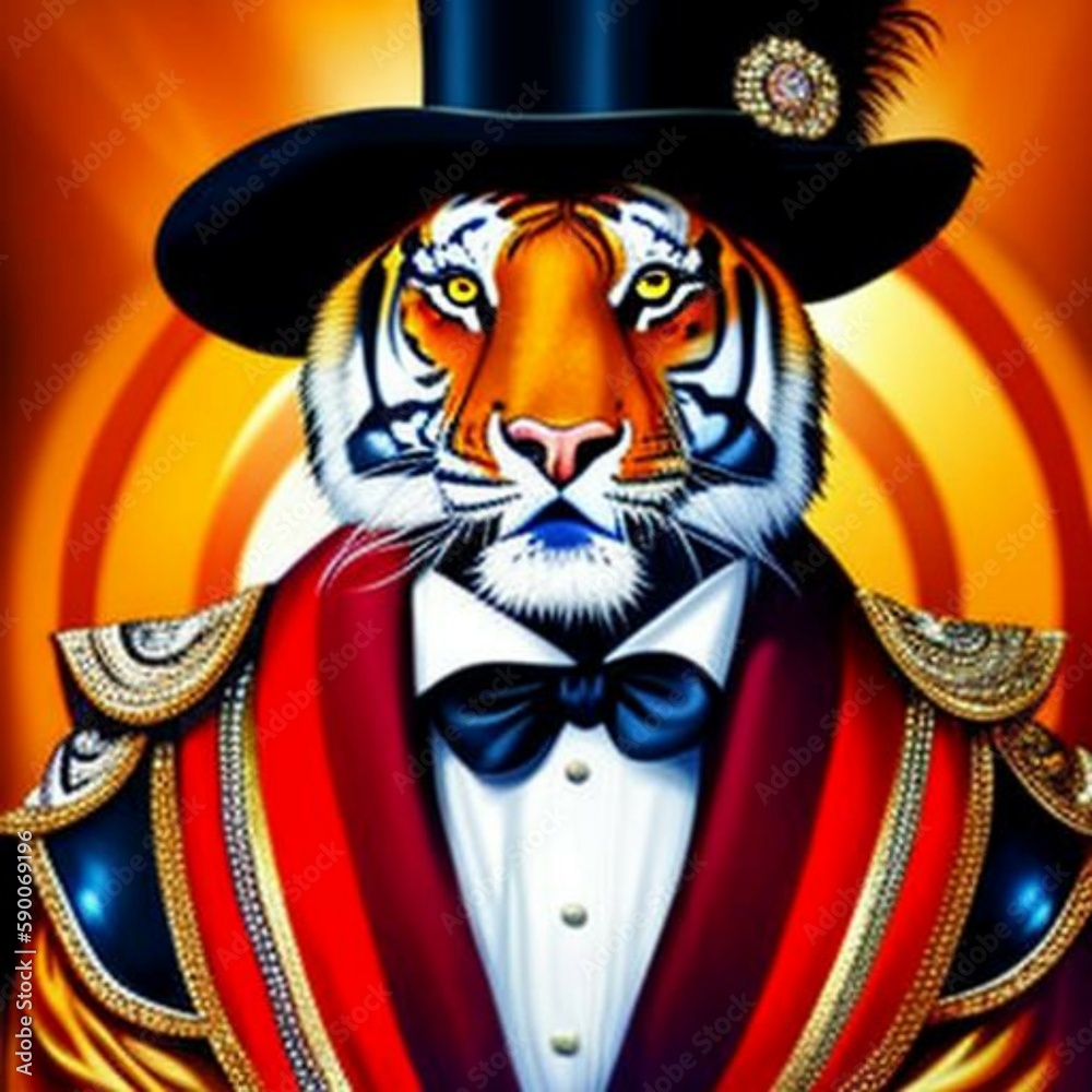 a tiger personified in a circus performer.