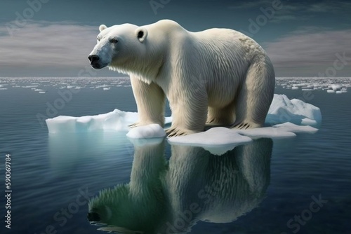 Endangered Polar Bear in a Melting Arctic Habitat due to Climate Change  generative Ai