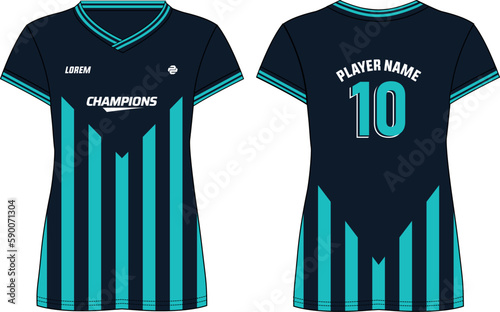 Women Sports Jersey t-shirt flat sketch design illustration with abstract Stripe pattern suitable for girls and Ladies for Volleyball jersey, Football, Soccer and netball, Sport uniform kit for sports