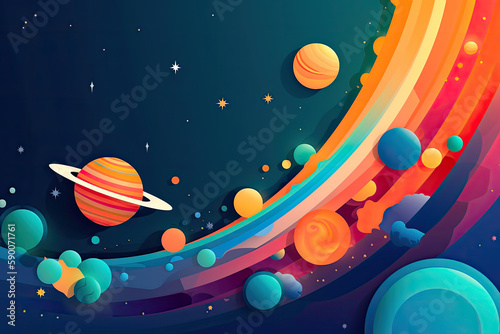 abstract space background with planets and solar system from colored paper. Generative AI