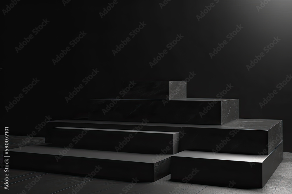 Blank step podium display black granite set collection 3D render minimalist concept Blank step podium display black granite set collection 3D render minimalist concept