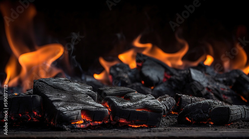 Charcoal for Barbecue Background With Flames, generative ai