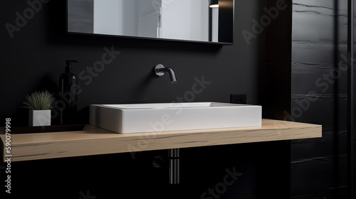 Minimalist Dark Black Modern Bathroom Interior Sophisticated Style Generative AI