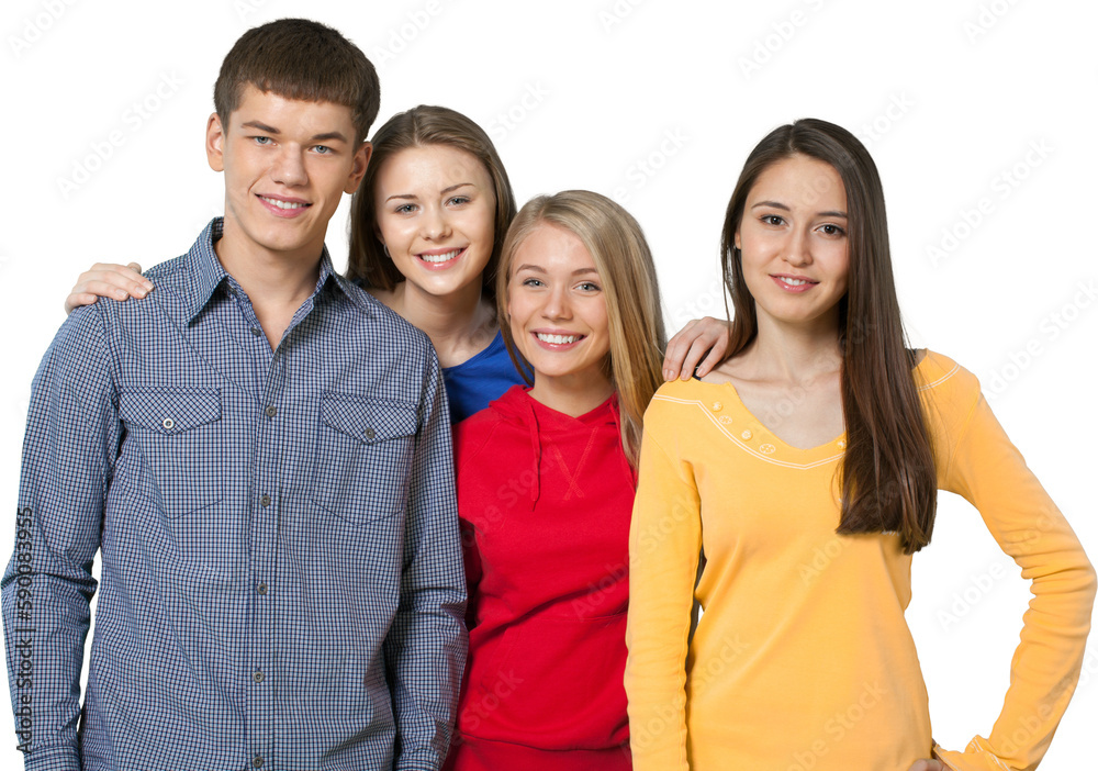 Group of happy teenagers isolated on white background Group of happy teenagers isolated on white background