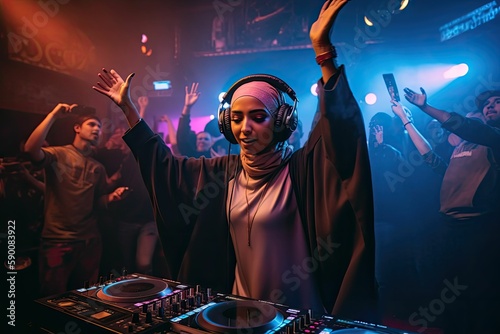 Challenging Stereotypes: Muslim Women as DJs in the Electronic Music Industry, generative ai © jambulart