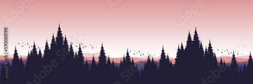 forest silhouette landscape with mountain hill nature environment vector illustration good for good for wallpaper, background, backdrop, banner, and design template