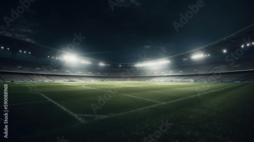 Football stadium with good grass, center position. generative ai © maniacvector