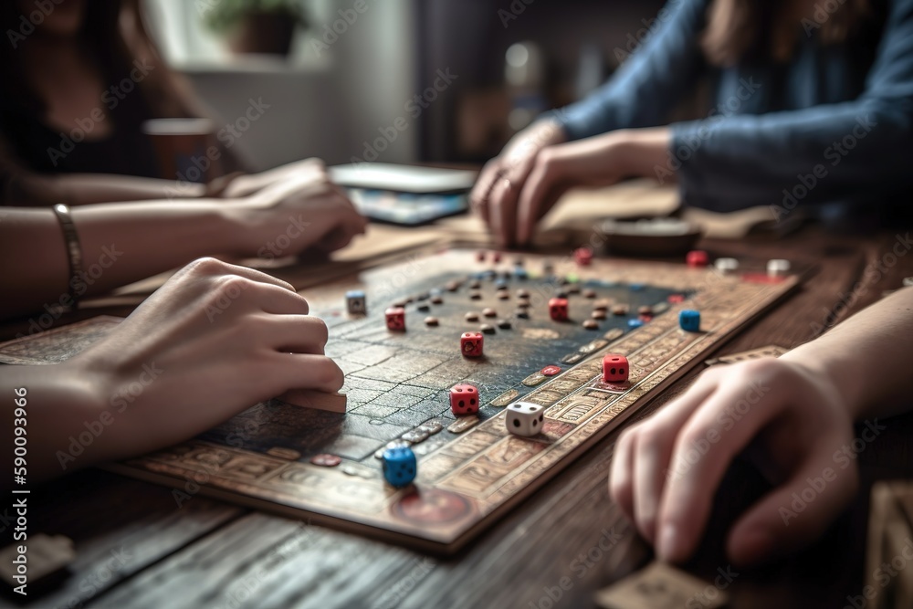 Close up shot of friends playing board game. Unrecognizable people. Generative AI ilustración de