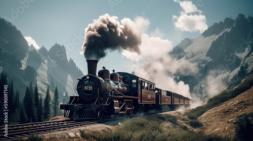 A steam train is making its way through the picturesque scenery of the Swiss Alps, providing a scenic and nostalgic travel experience for passengers. Generative AI