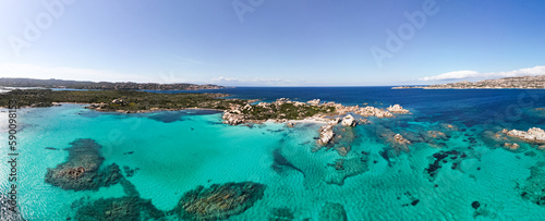 180° Panorama of famous Testa del Polpo Beach in La Maddalena Island, Sardinia, Italy