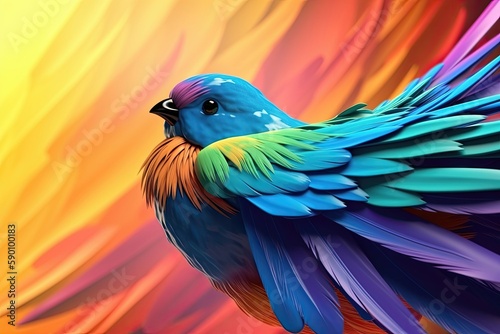 3D cartoon colorful feathers of the bird gleam in the sunlight, creating a stunning display of hues. Generative AI