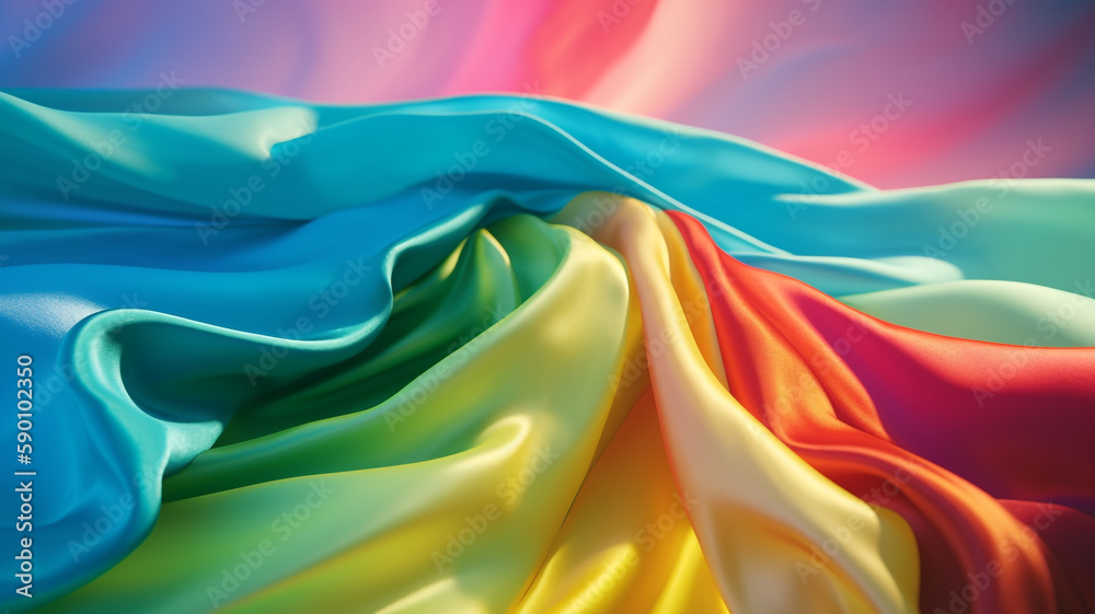 Colorful and vibrant rainbow silk banners. Created with Generative AI.