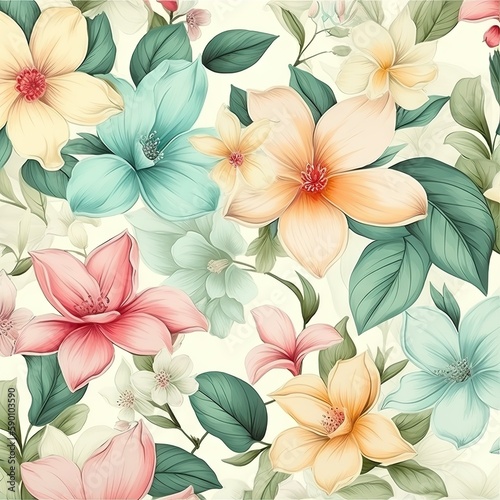 flower pattern design with pastel colors  repeating patterns - generative ai