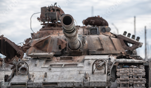 damaged military tank on a city street in Ukraine © Sofiia