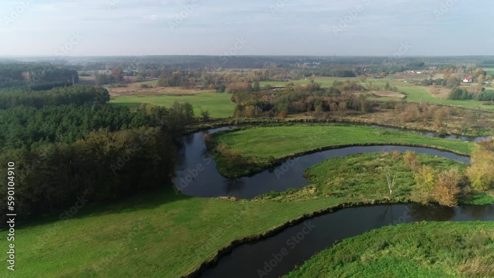 Drone shoot of wild natural river Drweca in Poland Drone shoot of wild natural river Drweca in Poland