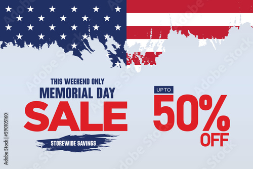 memorial day sale web banner. happy memorial day holiday sale post. memorial day weekend sale banner. Memorial Day social media promotion template design of USA national flag colors photo