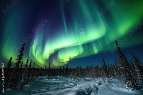 Aurora borealis dances across the sky in a breathtaking display of color. Generative AI