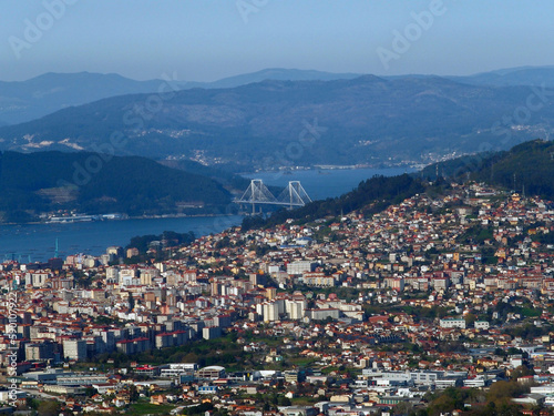 Vista panorámica de la ciudad de Vigo. Rías Baixas, Galicia, España. 