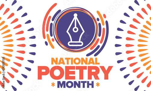 National Poetry Month in April. Poster with handwritten lettering. Poetry Festival in the United States and Canada. Literary events and celebration. Greeting card, invitation, banner or background