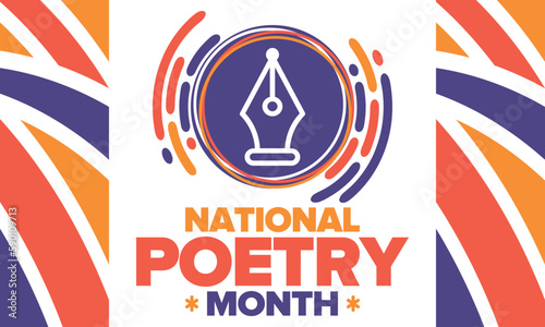 National Poetry Month in April. Poster with handwritten lettering. Poetry Festival in the United States and Canada. Literary events and celebration. Greeting card, invitation, banner or background