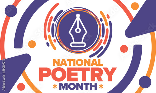 National Poetry Month in April. Poster with handwritten lettering. Poetry Festival in the United States and Canada. Literary events and celebration. Greeting card, invitation, banner or background