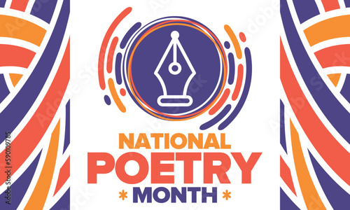 National Poetry Month in April. Poster with handwritten lettering. Poetry Festival in the United States and Canada. Literary events and celebration. Greeting card, invitation, banner or background