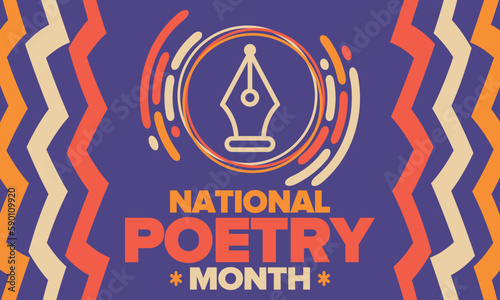 National Poetry Month in April. Poster with handwritten lettering. Poetry Festival in the United States and Canada. Literary events and celebration. Greeting card, invitation, banner or background