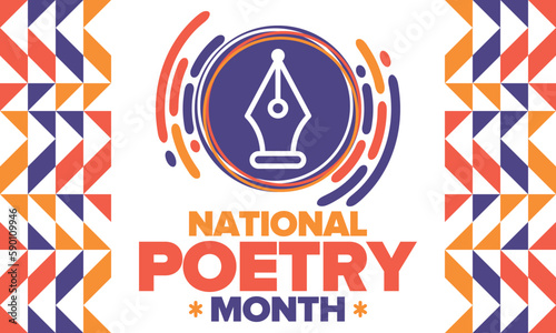 National Poetry Month in April. Poster with handwritten lettering. Poetry Festival in the United States and Canada. Literary events and celebration. Greeting card, invitation, banner or background