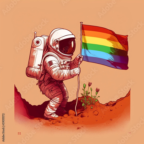 astronaut with pride flag