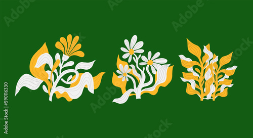 Abstract Naive Floral Handdrawn Botanical Posters Set. Modern Botanical Prints with Flowers in Contemporary Minimal Style. Design for fabric, print, cover, banner, decoration, wallpaper.