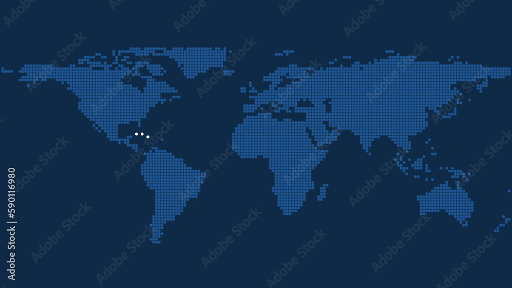 Dark Blue Pixel World Map with Marked Cuba Lands Dark Blue Pixel World Map with Marked Cuba Lands