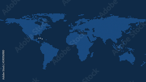 Dark Blue Pixel World Map with Marked Cuba Lands