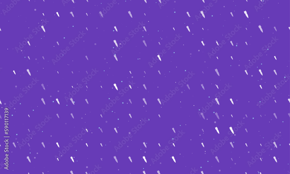Seamless background pattern of evenly spaced white falling rocket symbols of different sizes and opacity. Vector illustration on deep purple background with stars Seamless background pattern of evenly spaced white falling rocket symbols of different sizes and opacity. Vector illustration on deep purple background with stars