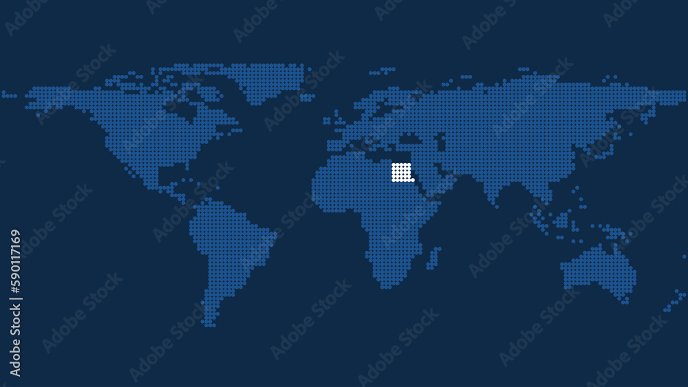 Dark Blue Pixel World Map Highlighting Egypt's Location Dark Blue Pixel World Map Highlighting Egypt's Location