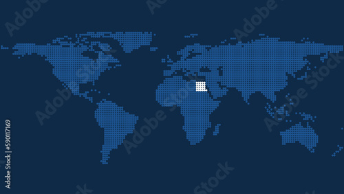 Dark Blue Pixel World Map Highlighting Egypt's Location
