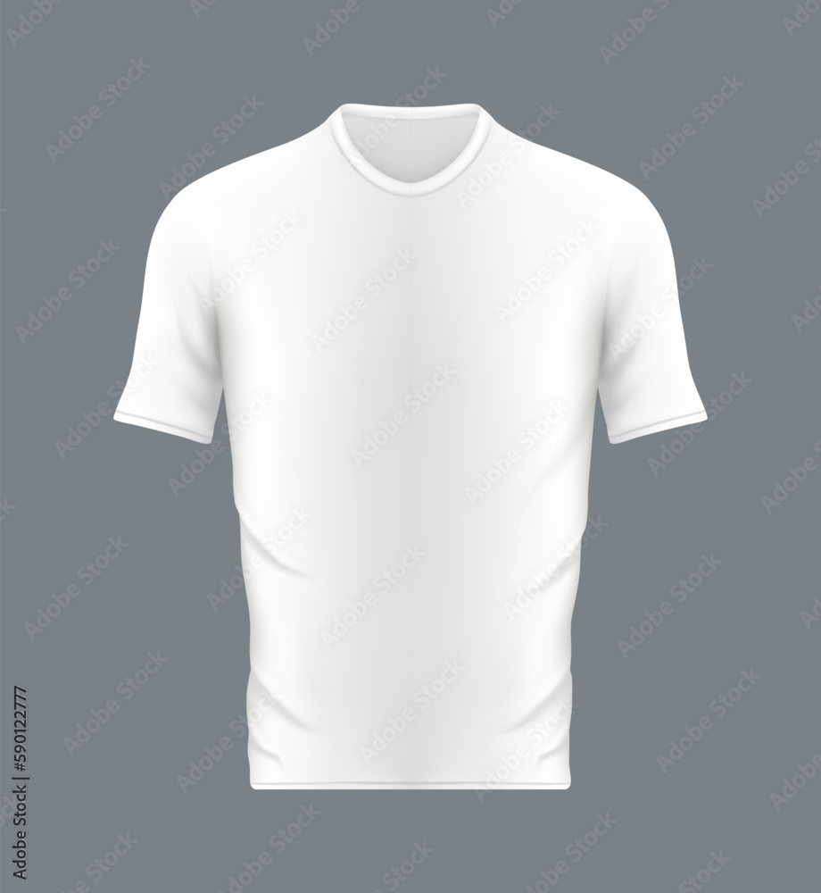 White mockup of t-shirt in front. 3d tshirt with short sleeve. Blank design template. Realistic mock up for sport, uniform, polo and promotion. Vector White mockup of t-shirt in front. 3d tshirt with short sleeve. Blank design template. Realistic mock up for sport, uniform, polo and promotion. Vector