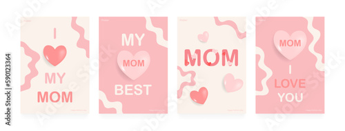 Mother's day poster set. Abstract backgrounds, patterns, mother's day cards. Cover, poster, wallpaper. Vector illustration concept.