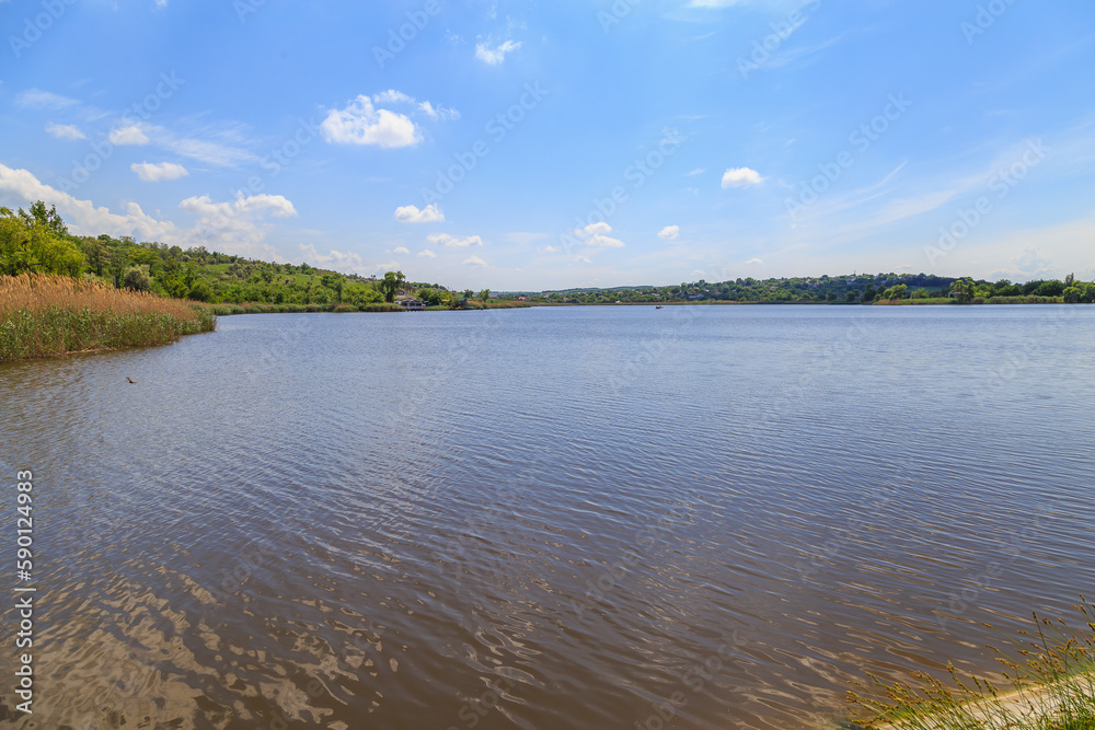 Lake, natural body of water in Eastern Europe. Background with selective focus