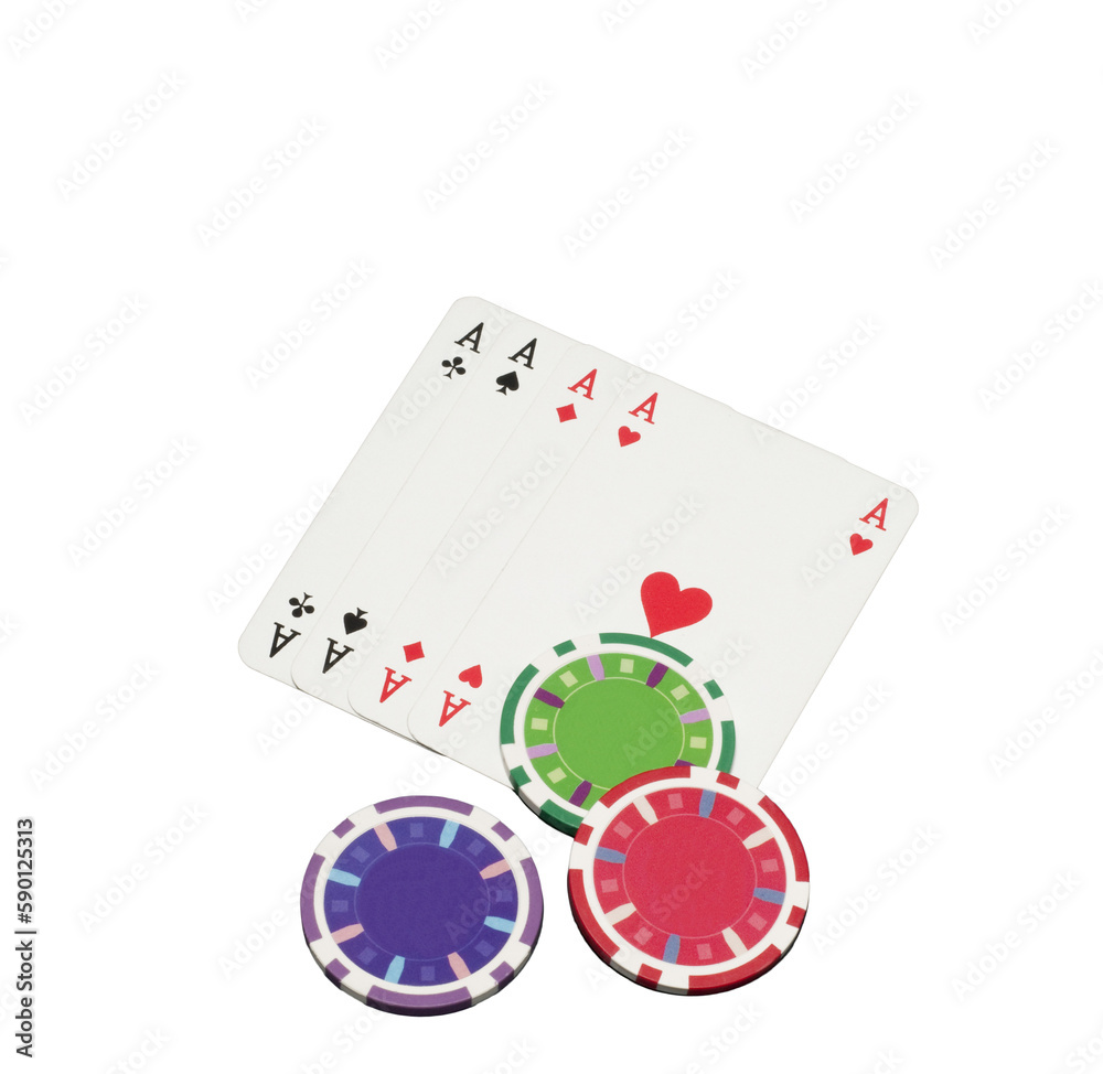 Obraz premium Some fiches and poker cards on a transparent background 