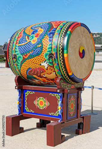 Traditional Korean drum (Jungeom) used at ceremonial change of the guards at Gyeongbokgung Palace. 